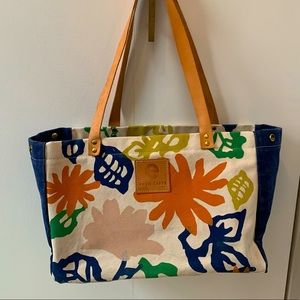 erin flett beach heavy canvas boat tote - garden flower pattern